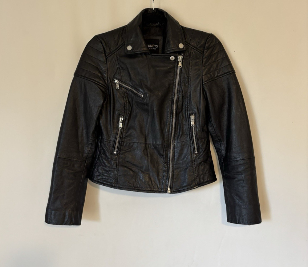 Barney's Leather Moto Jacket 6 Black Soft Sheep Womens
